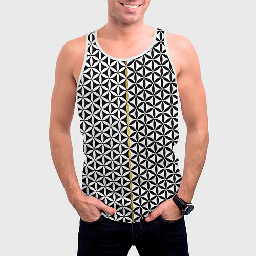 Мужская майка без рукавов Цветок Жизни чёрно-белый / 3D-Белый – фото 3
