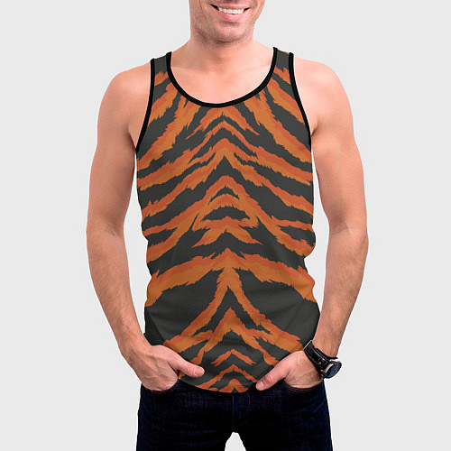 Мужская майка без рукавов Шкура тигра оранжевая / 3D-Черный – фото 3