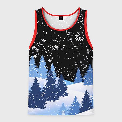 Мужская майка без рукавов Снежная ночь в зимнем лесу / 3D-Красный – фото 1