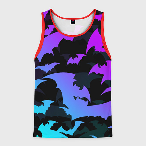 Мужская майка без рукавов ЛЕТУЧИЕ МЫШИ ХЕЛЛОУИН НЕОН HALLOWEEN NEON / 3D-Красный – фото 1