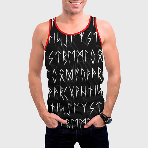 Мужская майка без рукавов СЛАВЯНСКИЕ СКАНДИНАВСКИЕ РУНЫ РУНИЧЕСКИЙ АЛФАВИТ / 3D-Красный – фото 3