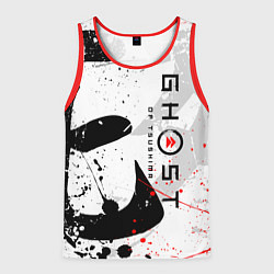 Майка-безрукавка мужская GHOST OF TSUSHIMA ПРИЗРАК ЦУСИМЫ БЕЛЫЙ, цвет: 3D-красный