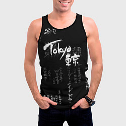 Майка-безрукавка мужская Токио Надпись Иероглифы Япония Tokyo, цвет: 3D-черный — фото 2
