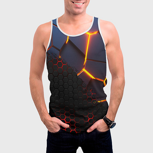 Мужская майка без рукавов 3D РАЗЛОМ И СТАЛЬНАЯ БРОНЯ ПОПУЛЯРНЫЕ ТЕКСТУРЫ / 3D-Белый – фото 3