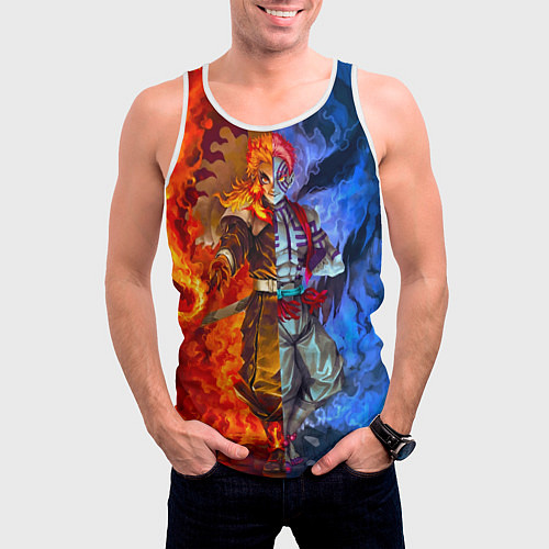 Мужская майка без рукавов Аказа и Ренгоку противостояние клинок рассекающий / 3D-Белый – фото 3