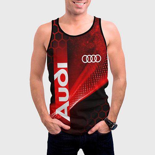 Мужская майка без рукавов AUDI АУДИ SPORT СПОРТ RED AND BLACK / 3D-Черный – фото 3