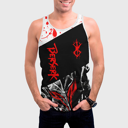 Мужская майка без рукавов Берсерк черная маска с логотипом / 3D-Белый – фото 3