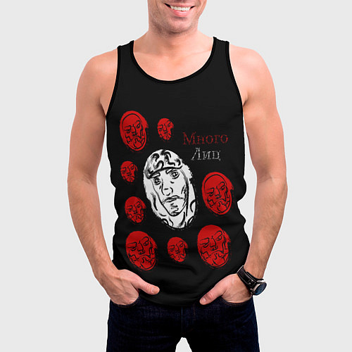 Мужская майка без рукавов Много лиц / 3D-Черный – фото 3