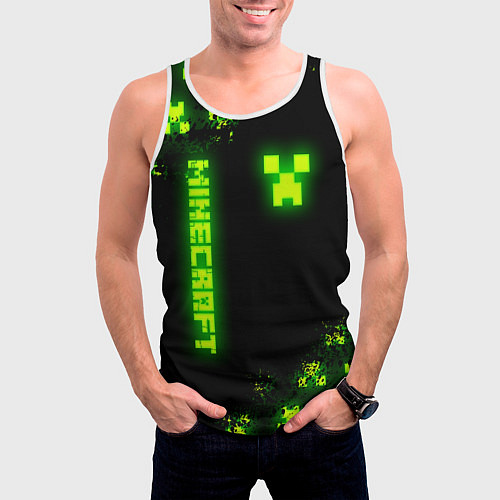 Мужская майка без рукавов MINECRAFT NEON LOGO CREEPER / 3D-Белый – фото 3