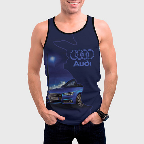 Мужская майка без рукавов AUDI лого / 3D-Черный – фото 3