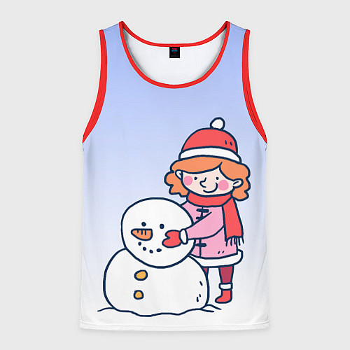 Мужская майка без рукавов Девочка лепит снеговика / 3D-Красный – фото 1