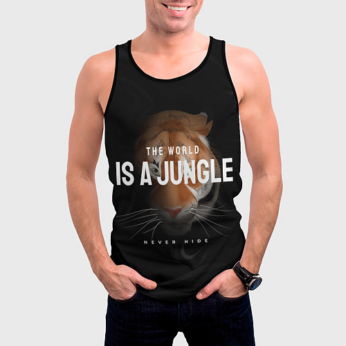 Мужская майка без рукавов Тигр Мир - это джунгли никогда не прячься / 3D-Черный – фото 3