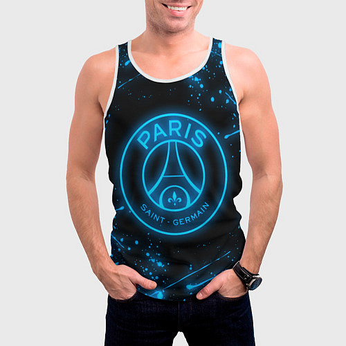 Мужская майка без рукавов PSG NEON STYLE SPORT ПСГ НЕОН / 3D-Белый – фото 3