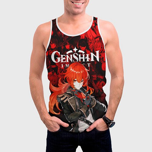 Мужская майка без рукавов GENSHIN IMPACT DILUC ГЕНШИН ИМПАКТ ДИЛЮК / 3D-Белый – фото 3
