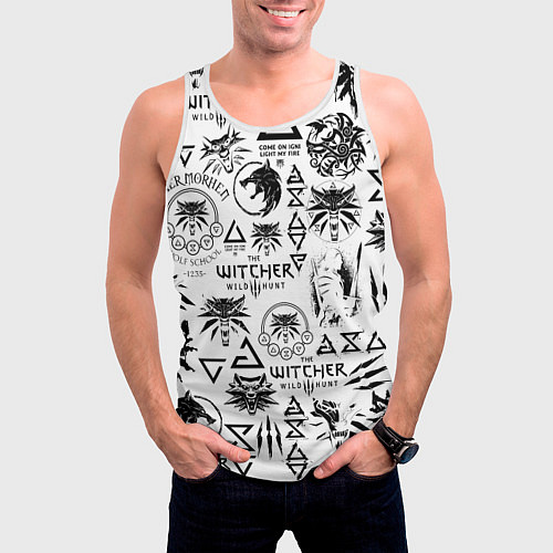 Мужская майка без рукавов THE WITCHER LOGOBOMBING ЧЁРНО БЕЛЫЙ ВЕДЬМАК ПАТТЕР / 3D-Белый – фото 3