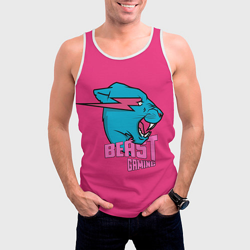 Мужская майка без рукавов Mr Beast Gaming Full Print Pink edition / 3D-Белый – фото 3