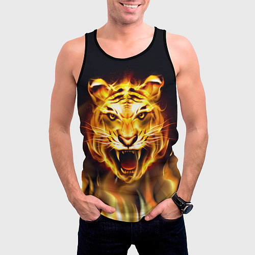 Мужская майка без рукавов Тигр В Пламени / 3D-Черный – фото 3