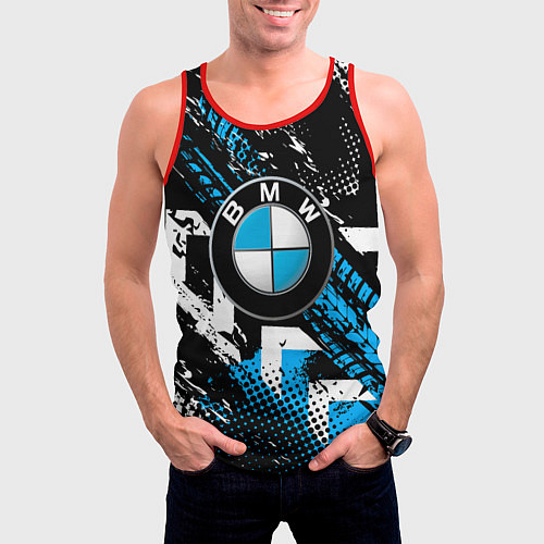 Мужская майка без рукавов Следы от шин BMW / 3D-Красный – фото 3