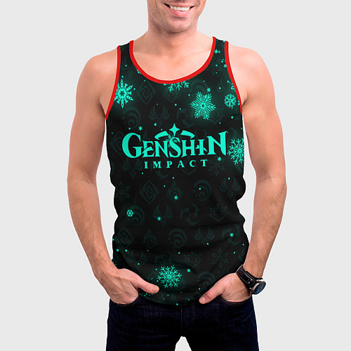 Мужская майка без рукавов НЕОНОВЫЙ НОВОГОДНИЙ ГЕНШИН ИМПАКТ / 3D-Красный – фото 3