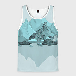 Майка-безрукавка мужская Голубой горный пейзаж с темно-серыми тенями, цвет: 3D-белый