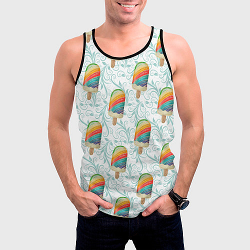 Мужская майка без рукавов Разноцветное мороженое паттерном / 3D-Черный – фото 3