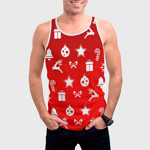 Мужская майка без рукавов Новогодний узор красный градиент / 3D-Белый – фото 3