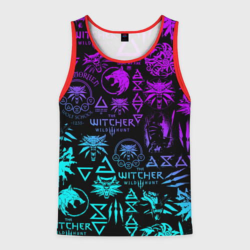 Мужская майка без рукавов ВЕДЬМАК ЛОГОБОМБИНГ НЕОН / 3D-Красный – фото 1