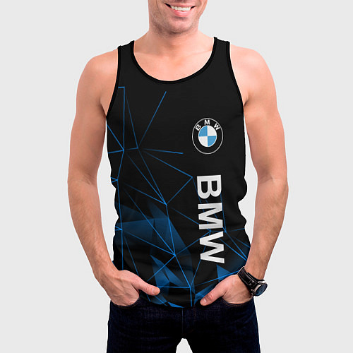 Мужская майка без рукавов BMW, БМВ ГЕОМЕТРИЯ ПОЛОСЫ / 3D-Черный – фото 3