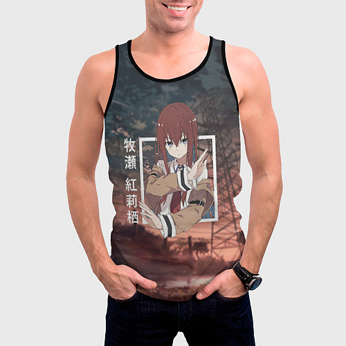 Мужская майка без рукавов Врата Штейна Steins Gate, Курису Макисэ Kurisu Mak / 3D-Черный – фото 3