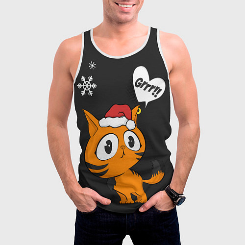 Мужская майка без рукавов Тигренок в шапочке 2022 Новый год / 3D-Белый – фото 3