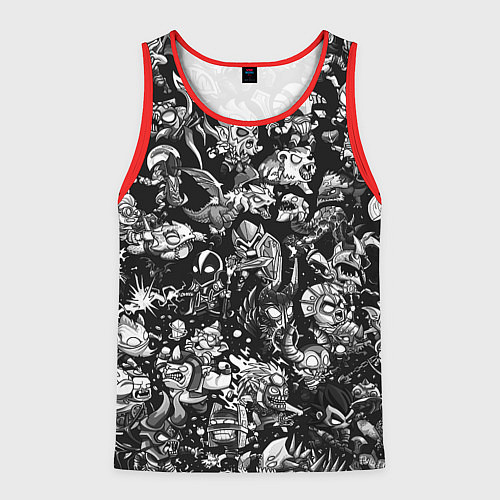 Мужская майка без рукавов DOTA 2 ВСЕ ПЕРСОНАЖИ ЧЁРНО БЕЛЫЙ / 3D-Красный – фото 1