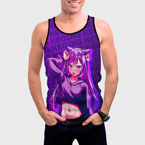 Мужская майка без рукавов Кэ Цин Keqing, Genshin Impact Геншин импакт / 3D-Черный – фото 3