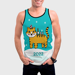 Майка-безрукавка мужская Новогодний стол - тигр, цвет: 3D-черный — фото 2