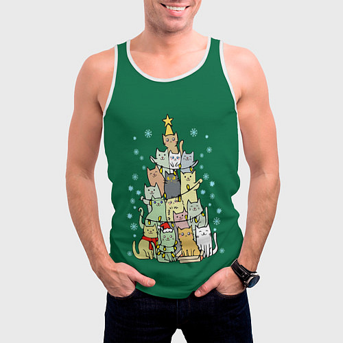 Мужская майка без рукавов Коты Построение ёлкой / 3D-Белый – фото 3
