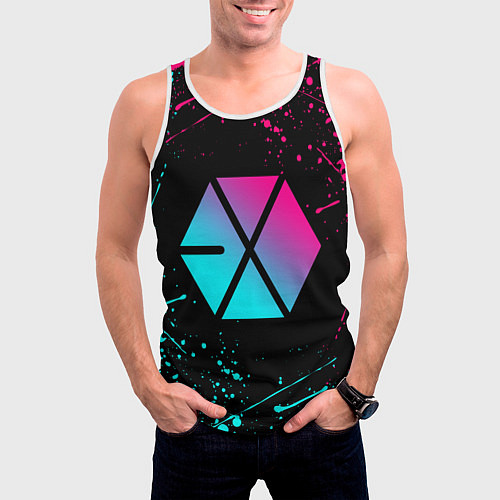 Мужская майка без рукавов EXO BAND NEON LOGO НЕОНОВЫЕ БРЫЗГИ КРАСОК / 3D-Белый – фото 3