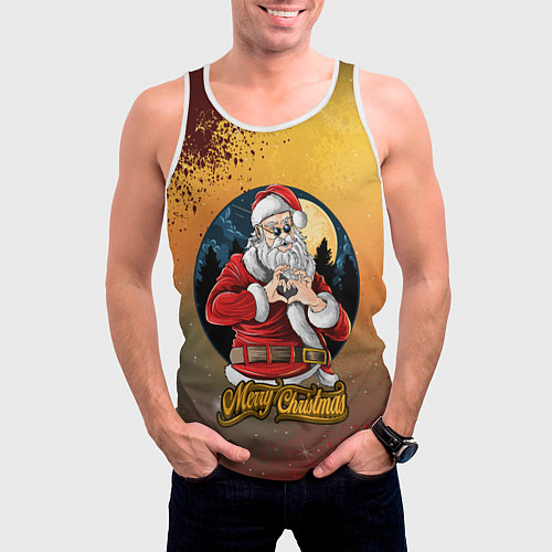 Мужская майка без рукавов Santa love you / 3D-Белый – фото 3