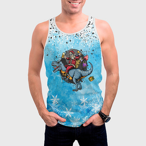 Мужская майка без рукавов Санта на дино 2024 / 3D-Белый – фото 3