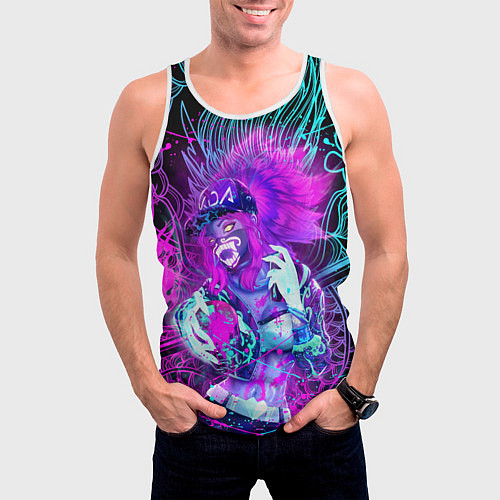 Мужская майка без рукавов KDA NEON DRAGON LEAGUE OF LEGENDS, НЕОНОВЫЕ БРЫЗГИ / 3D-Белый – фото 3
