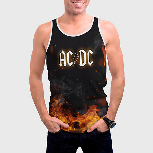 Мужская майка без рукавов ACDC - Fire / 3D-Белый – фото 3