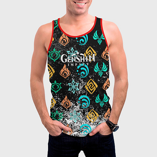 Мужская майка без рукавов Дендро стихия Геншин / 3D-Красный – фото 3