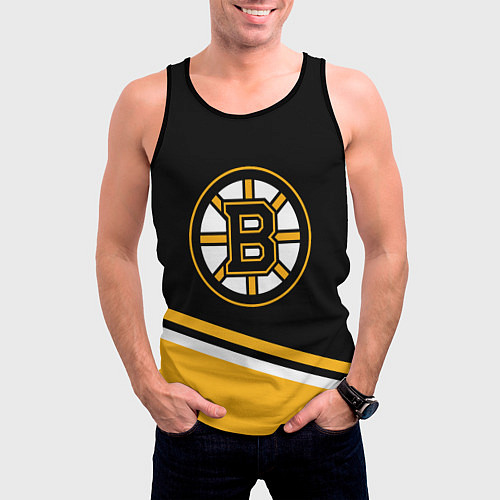 Мужская майка без рукавов Бостон Брюинз, Boston Bruins Диагональные полосы / 3D-Черный – фото 3