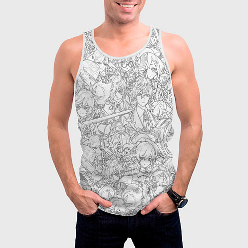 Мужская майка без рукавов ПЕРСОНАЖИ МАНГА ГЕНШИН ИМПАКТ / 3D-Белый – фото 3