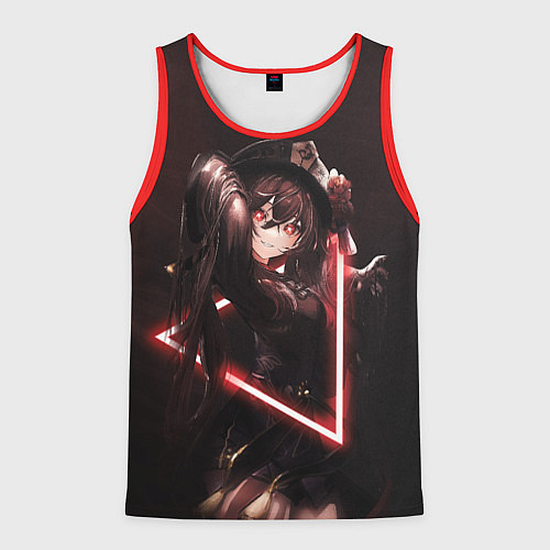 Мужская майка без рукавов Ху Тао в неоновом треугольнике Genshin Impact / 3D-Красный – фото 1