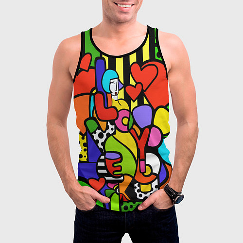 Мужская майка без рукавов Romero Britto - love you / 3D-Черный – фото 3