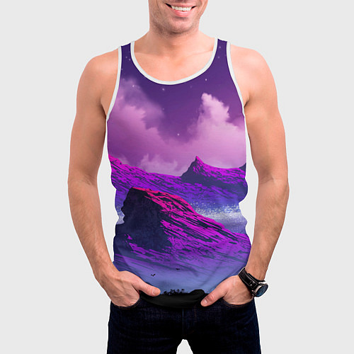 Мужская майка без рукавов Горы Закат Аниме / 3D-Белый – фото 3