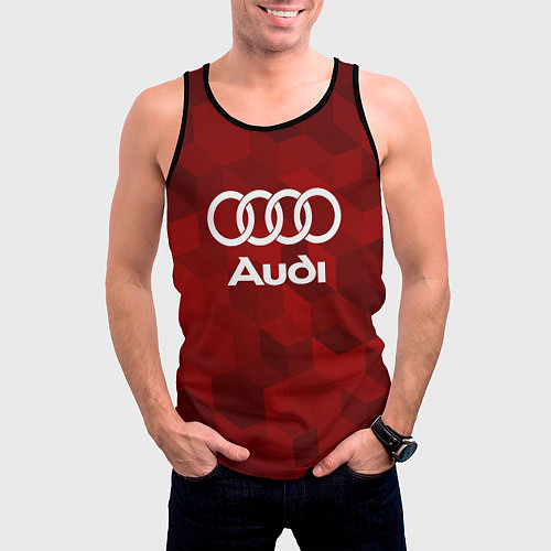 Мужская майка без рукавов Ауди, Audi Красный фон / 3D-Черный – фото 3