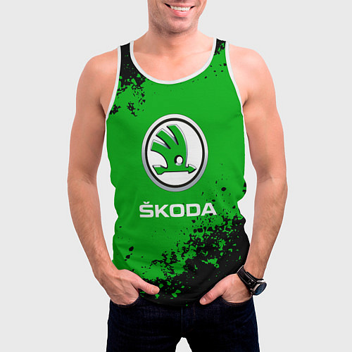 Мужская майка без рукавов Skoda следы от шин / 3D-Белый – фото 3