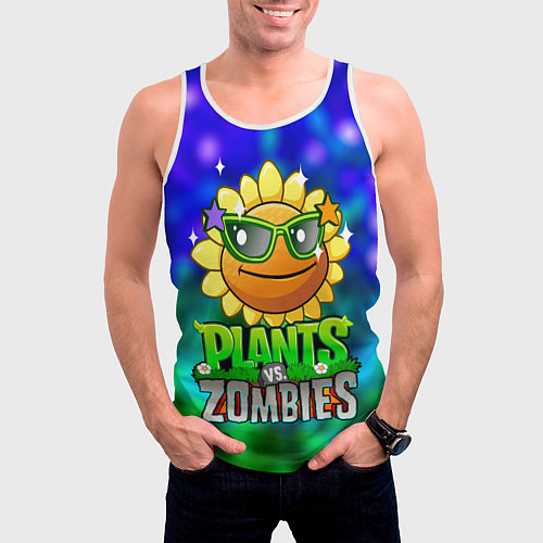 Мужская майка без рукавов Plants vs Zombies подсолнух / 3D-Белый – фото 3