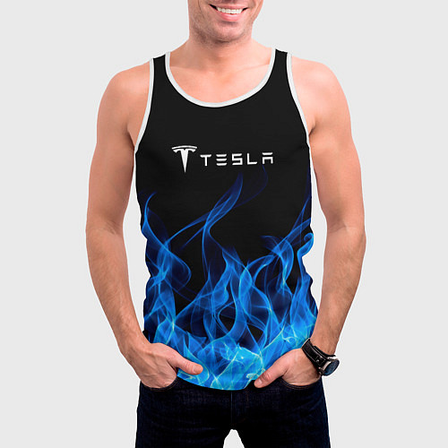 Мужская майка без рукавов Tesla Fire / 3D-Белый – фото 3