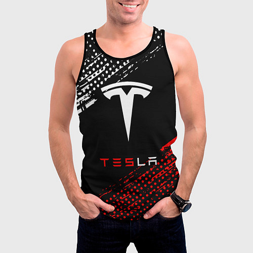 Мужская майка без рукавов Tesla - Logo Pattern / 3D-Черный – фото 3